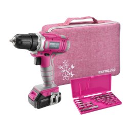 Vrtací šroubovák aku, růžový, 12V Li-ion, 1300mAh, v tašce 402401