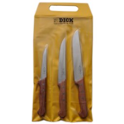 F. Dick - Sada nožů 3 ks v dřevěné rukojeti, Ergogrip, 13 až 21 cm