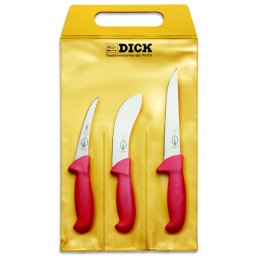 F. Dick - Sada nožů 3 ks lovecké, červené, indoor, Ergogrip, 13 až 18 cm
