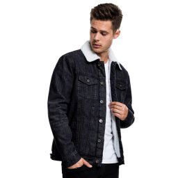 bunda pánská URBAN CLASSICS - Sherpa Denim - TB1796_black washed