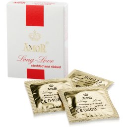 SCALA AMOR LONG-LOVE STUDDED AND RIBBED – KONDOMY ODDALUJÍCÍ EJAKULACI - 3 KS - 88681842