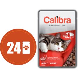 Calibra Cat kuřecí a hovězí v omáčce MULTIPACK - kapsička 24x100 g