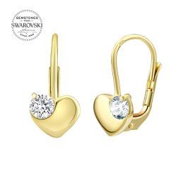 SILVEGO zlaté náušnice srdce s přírodním čirým topazem Swarovski® Gemstones
