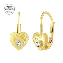 SILVEGO zlaté náušnice srdce s přírodním čirým topazem Swarovski® Gemstones