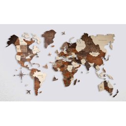 3D obraz na stěnu mapa světa - dřevěná mapa 300 cm x 175 cm