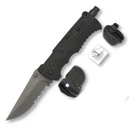 K25 nůž zavírací Tactical 19587 záchranář KOMBI ČERNÝ se svítilnou