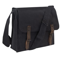 ROTHCO taška přes rameno plátěná VINTAGE s koženými řemínky ČERNÁ