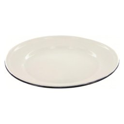 Talíř smaltovaný mělký BÍLÝ s modrým okrajem 25 cm