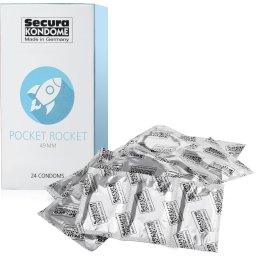 SECURA 24ks - POCKET ROCKET - SPECIÁLNÍ ROZMĚR PRO NÁROČNÉ PENISY, VELMI ÚZKÝ KONDOM 49 MM + DÉLKA 165MM - 73960186