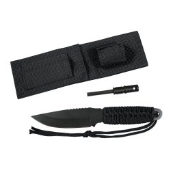 ROTHCO nůž PARACORD s pevnou čepelí + křesadlo ČERNÝ
