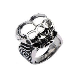 prsten INOX - BLK CONJOIND TWN SKUL - FR367