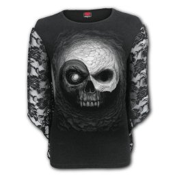tričko dámské s 3/4 rukávem SPIRAL - YIN YANG SKULLS - Rose - M029F474