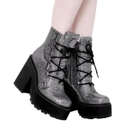 boty dámské KILLSTAR - Broom Rider Boots - SILVER GLITTER - KSRA003138