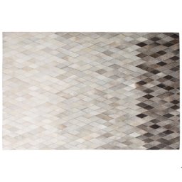 Teppich Weiß Beige Braun Echtleder 160 x 230 cm Kurzflor Rauten Muster Handgefertigt Rechteckig