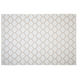 Outdoor Teppich Beige PVC 160 x 230 cm Kurzflor Marokkanisches Muster Handgewebt Rechteckig