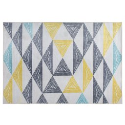 Teppich Grau Blau Gelb Polyester 160 x 230 cm Kurzflor Dreiecke Bedruckt Rechteckig