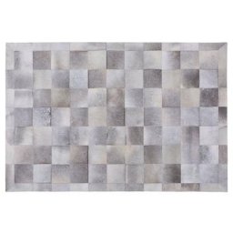 Teppich Grau 140 x 200 cm aus Leder Kurzhaarteppich Patchwork Elegant Klassisch