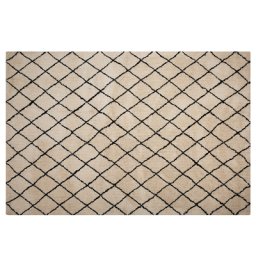 Teppich Beige mit Schwarz 200 x 300 cm Langhaarteppich Kariert in rechteckiger Form Modern