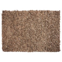 Teppich Beige 160 x 230 cm aus Leder Handgefertigt mit Lederzotteln Rechteckig Elegant