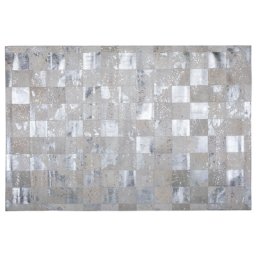 Teppich Beige mit Silber 140 x 200 cm aus Leder Patchwork Abstrakt Handgefertigt Rechteckig Modern