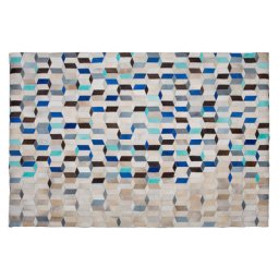 Teppich Beige mit Blau 140 x 200 cm aus Leder mit Geometrisches Muster Handgetuftet Rechteckig Modern