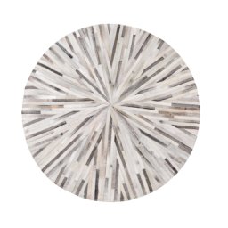 Teppich Grau Echtleder 10 x 140 cm Kurzflor Gestreift Handgewebt Rund