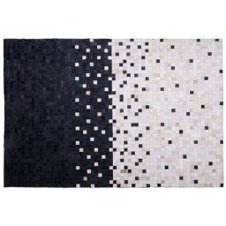 Teppich Schwarz Beige Echtleder 160 x 230 cm Kurzflor Geometrisches Muster Handgefertigt Rechteckig