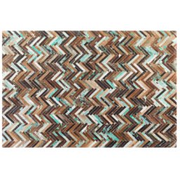 Teppich Braun-Beige-Blau 140 x 200 cm aus Leder mit viel Ausdruckskraft Handgefertigt Rechteckig Zackenmuster Modern