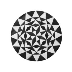 Teppich Schwarz Weiß Echtleder 140 x 140 cm Kurzflor Dreiecke Handgefertigt Rund