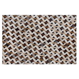 Teppich Braun mit Grau 140 x 200 cm aus Leder mit ZickZack Muster Maschinengewebt Modern Landhausstil