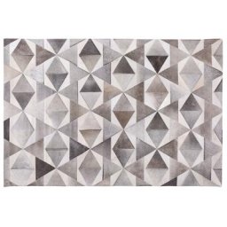 Teppich Grau 140 x 200 cm aus Leder Handgefertigt Kurzhaarteppich Rechteckig Modern