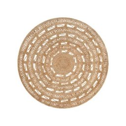 Teppich Beige Jute 140 x 140 cm Kurzflor Mandala Design Handgefertigt Rund