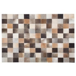 Teppich Braun mit Beige 160 x 230 cm aus Leder Geometrisches Muster Kariert Handgefertigt Modern
