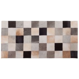 Teppich Braun/Beige/ Grau 80 x 150 cm aus Leder Geometrisches Muster Kariert Handgefertigt Modern