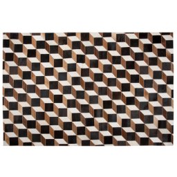 Teppich Braun 140 x 200 cm aus Leder Patchwork mit 3D Muster Rechteckig Modern