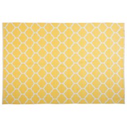 Outdoor Teppich Gelb Weiß PVC 160 x 230 cm Kurzflor Marokkanisches Muster Handgewebt Rechteckig