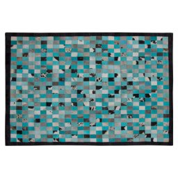 Teppich Türkis mit Grau 140 x 200 cm aus Leder Patchwork Kariert Maschinengewebt Modern