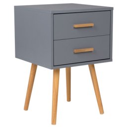 Nachttisch Grau 2 Schubladen aus MDF-Platte mit natürlichen Bambusholzgriffen Elegant Modern