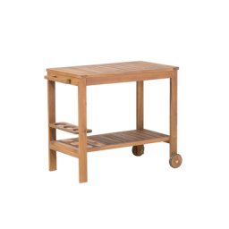 Teewagen Akazienholz 47 x 83 cm Geölt Leicht Transportierbar Zwei Rädern 2 Etagen Spezielle Flaschenhalterung Rechteckig Modern