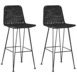 Rustikaler Barhocker 2er Set Schwarz Rattan/Metall 190 cm Boho