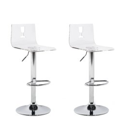 Trendy Barhocker 2er Set Transparent/Weiß Metall Höhenverstellbar Modern
