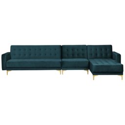 Sofa Grün Samtstoff L-Förmig Linksseitig Schlaffunktion Klassisch Wohnzimmer