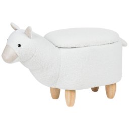 Tierhocker Weiß Polyester Baumwolle Gummibaumholz 45 x 65 x 30 cm Modern Praktisch Alpaka Stauraum Kindermöbel Kinderzimmer