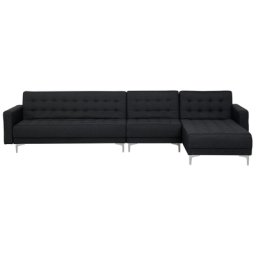 Ecksofa Dunkelgrau Polsterbezug L-Förmig Linksseitig Schlaffunktion Klassisch Wohnzimmer