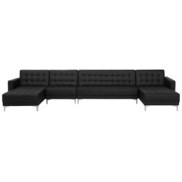 Sofa Schwarz Kunstleder U-Förmig Wohnlandschaft Schlaffunktion Klassisch Wohnzimmer