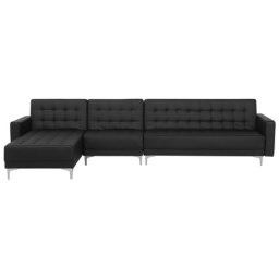 Ecksofa Schwarz Kunstleder L-Förmig Rechtsseitig Schalffunktion Klassisch Wohnzimmer
