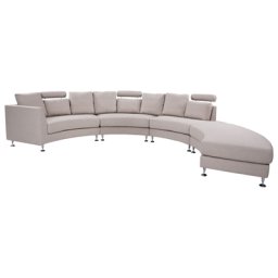 Sofa mit Ottomane Beige Polsterbezug 7-Sitzer U-Förmig Halbrund Verstellbare Kopfstützen Wohnlandschaft Ecksofa Modulsofa Modern Wohnzimmer