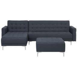 Ecksofa Grau Polsterbezug L-Förmig Rechtsseitig Schlaffunktion Klassisch Ottomane Wohnzimmer