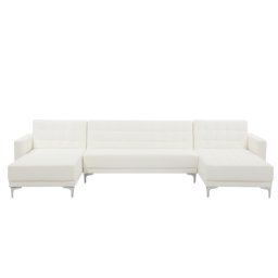 Sofa Weiß Kunstleder U-Förmig Schalffunktion Klassisch Wohnzimmer