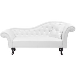 Chaiselongue Rechtsseitig Weiß Kunstleder Glamourös Mit Zierkissen